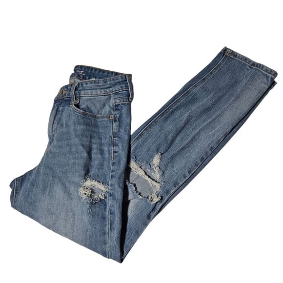 Old Navy Power Straight High Rise Jeans Womens Size 4 Light Wash Ripped Denim - Picture 1 of 6